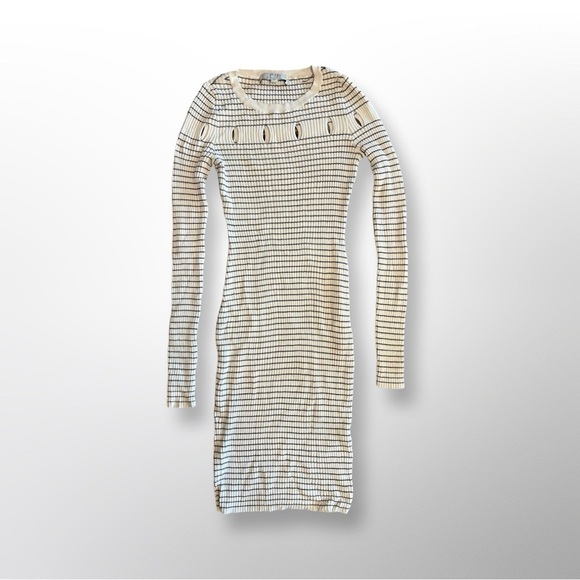 GUESS Ribbed Sweater Dress Black White Cutout Long Sleeve Bodycon XS